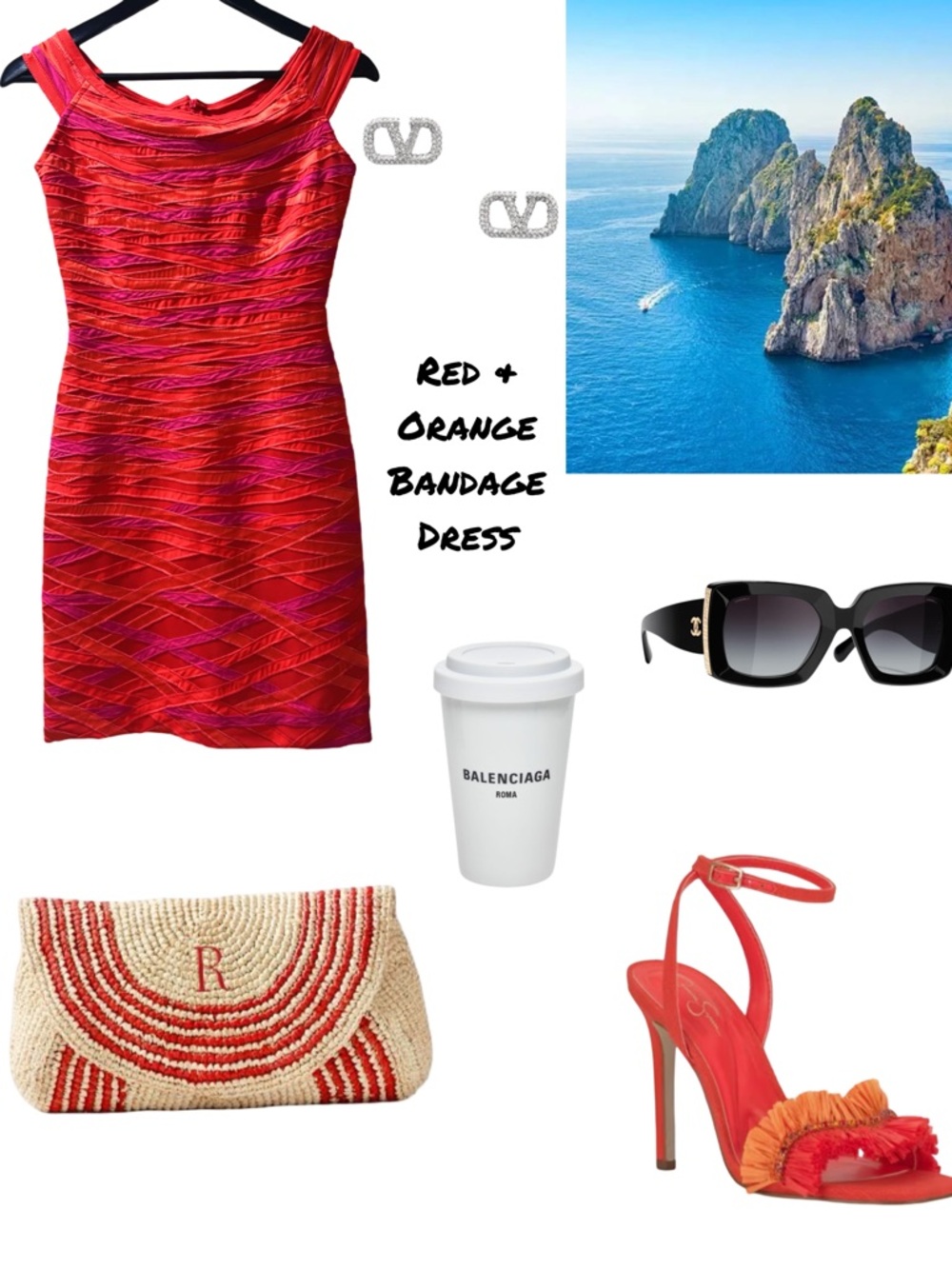 Romyda Keth Hot Pink & Orange Ribbon Bandage Cocktail Dress